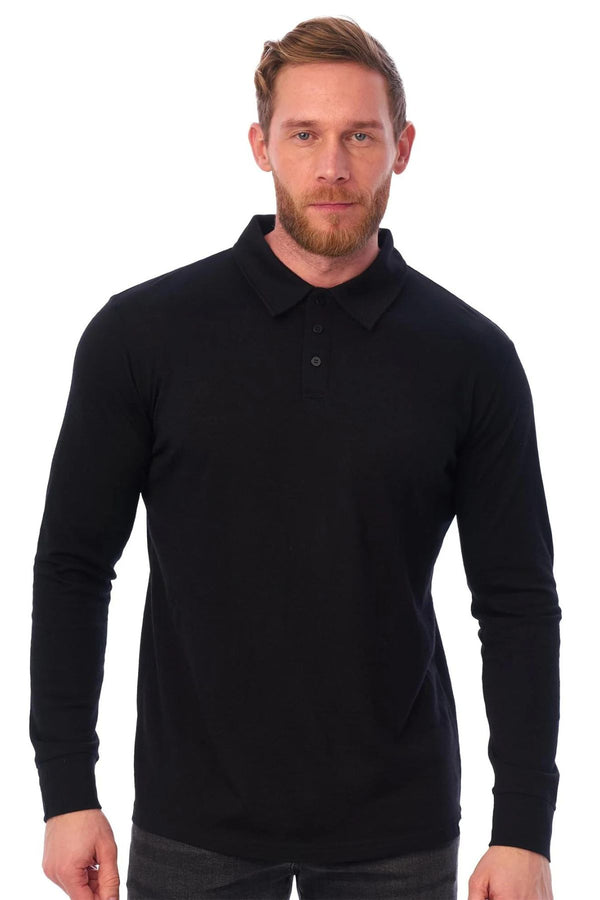 Men's Merino Wool Long Sleeve Polo Black
