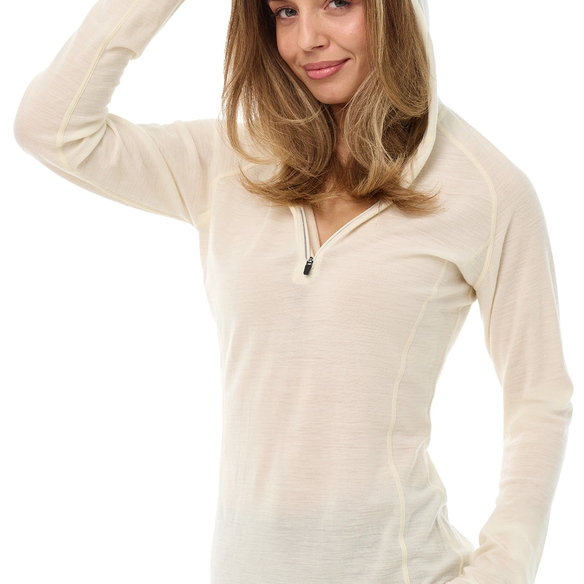 Women's Off-White Merino Half Zip Hoodie – Light & Soft – Merino Tech