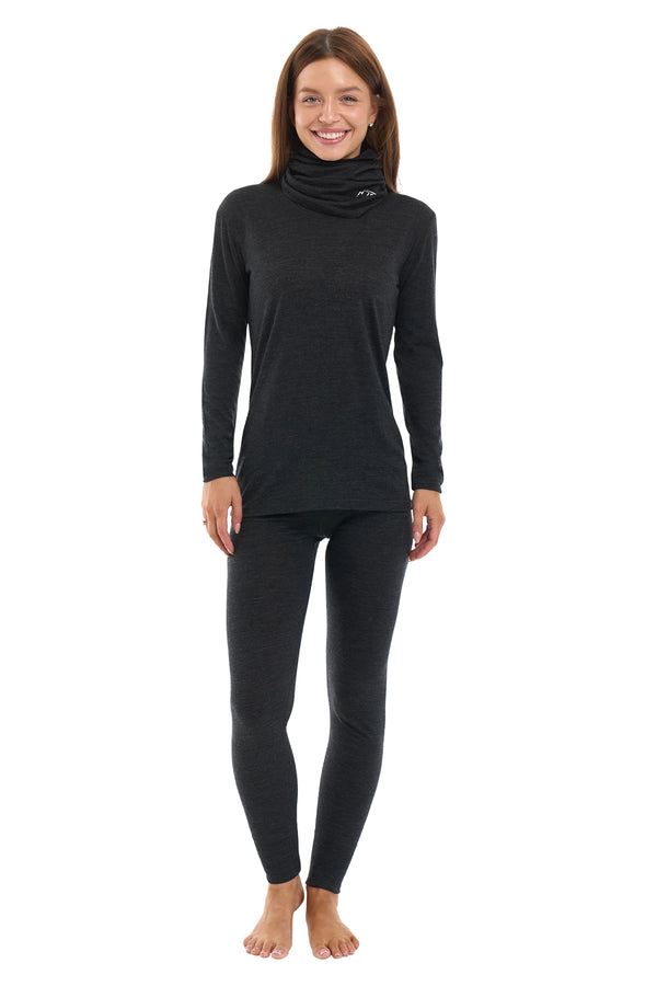 Conjunto de carbón de merino para mujer + cuello gaiter