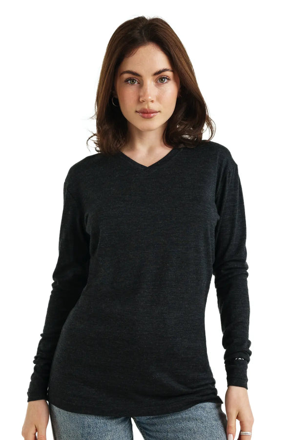 Women's Merino Long Sleeve 165 Charcoal V-neck