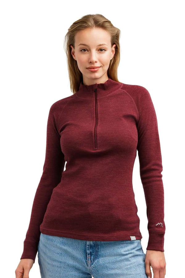 Women's Merino Half Zip Long Sleeve 320 Burgundy