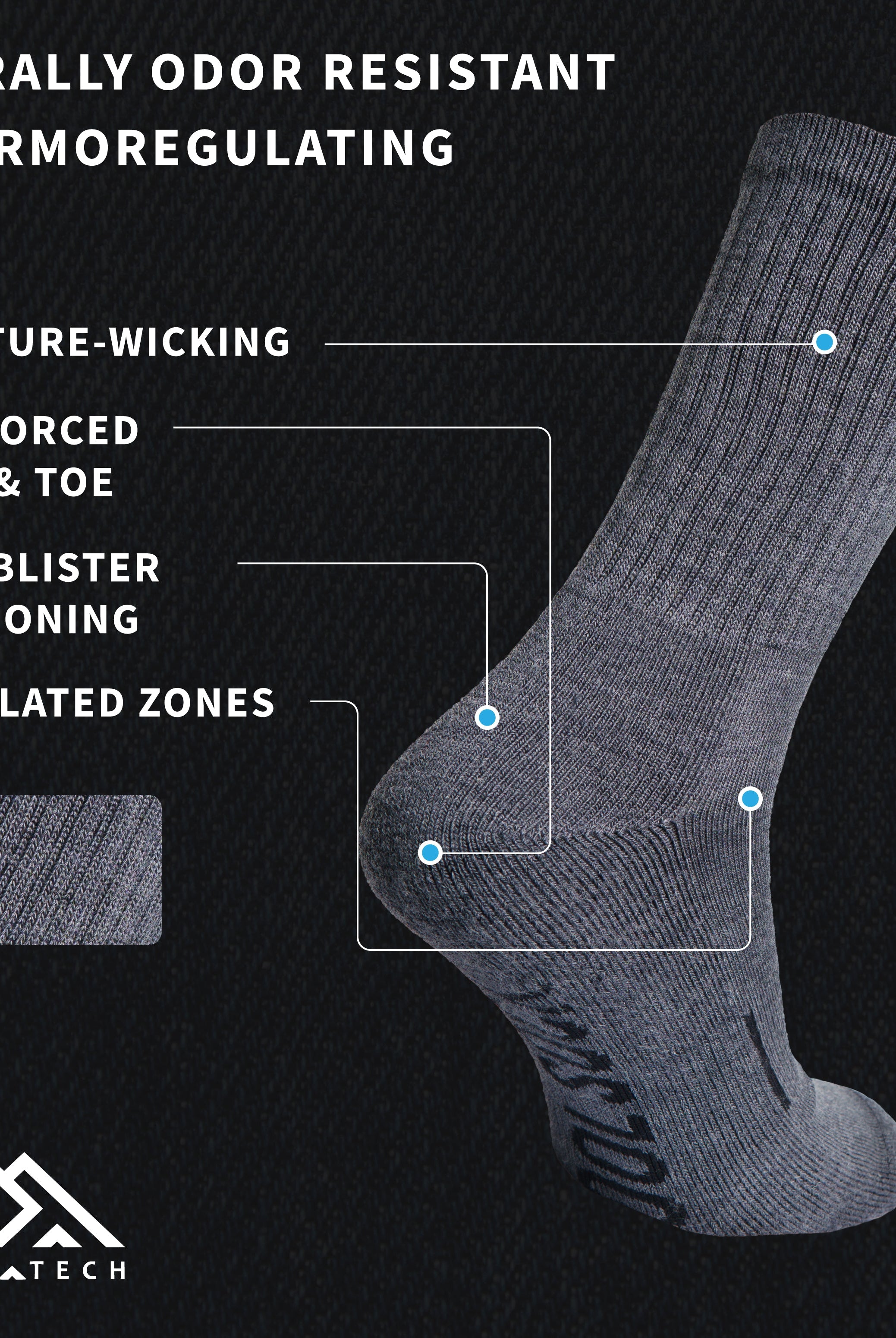 Merino Wool Hiking Socks - (Pack of 2 ) Mediterranean Island