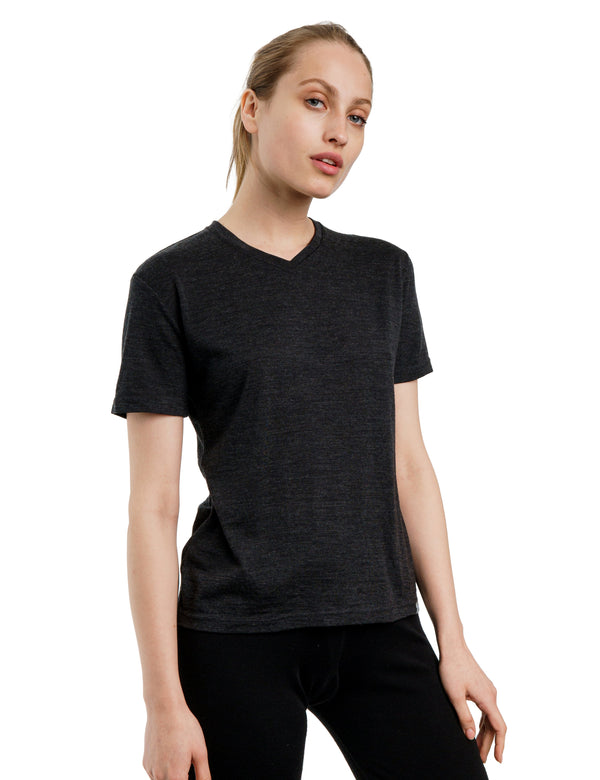 Camiseta Merino Mujer 180 Negro Jaspeado | Cuello V (+calcetines)