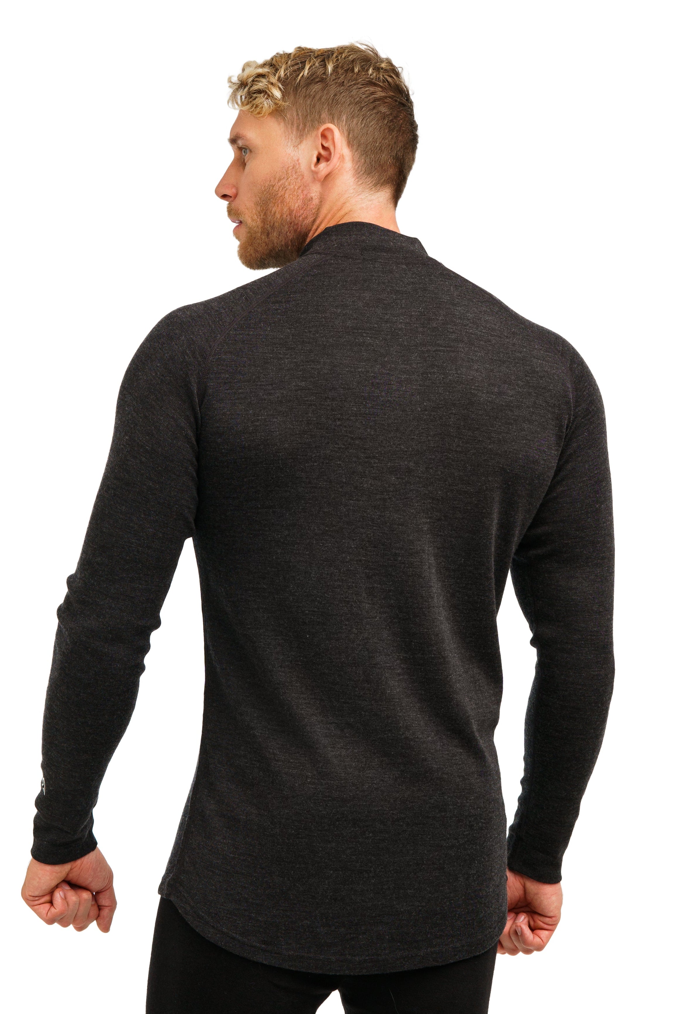 Merino Wool Half Zip Long Sleeve Charcoal Grey