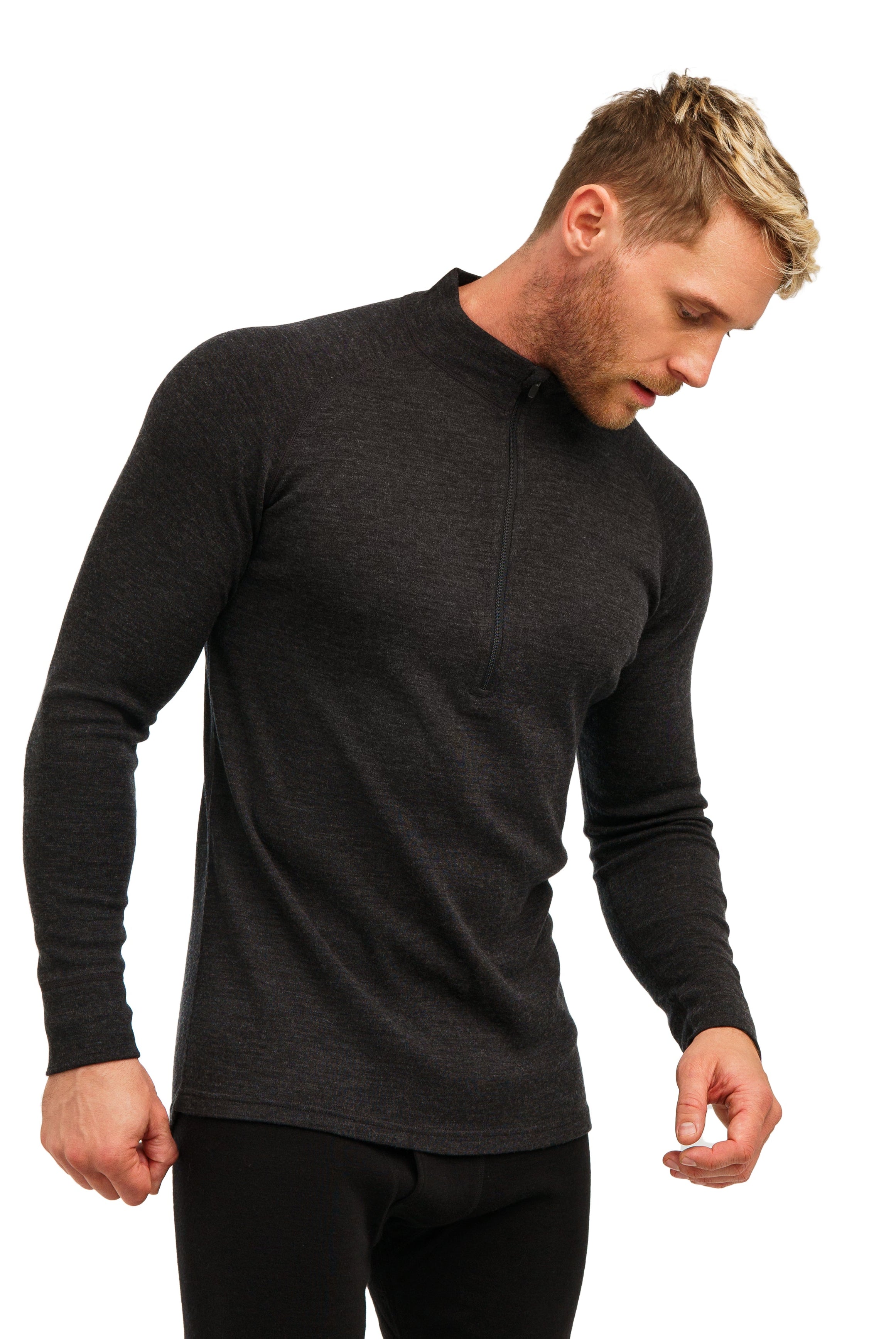 Merino Wool Half Zip Long Sleeve Charcoal Grey