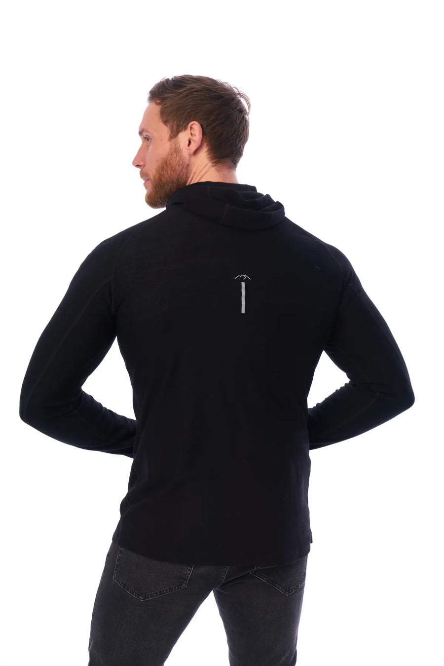 Men's Merino Wool Half Zip Hoodie 190 Black — view 7
