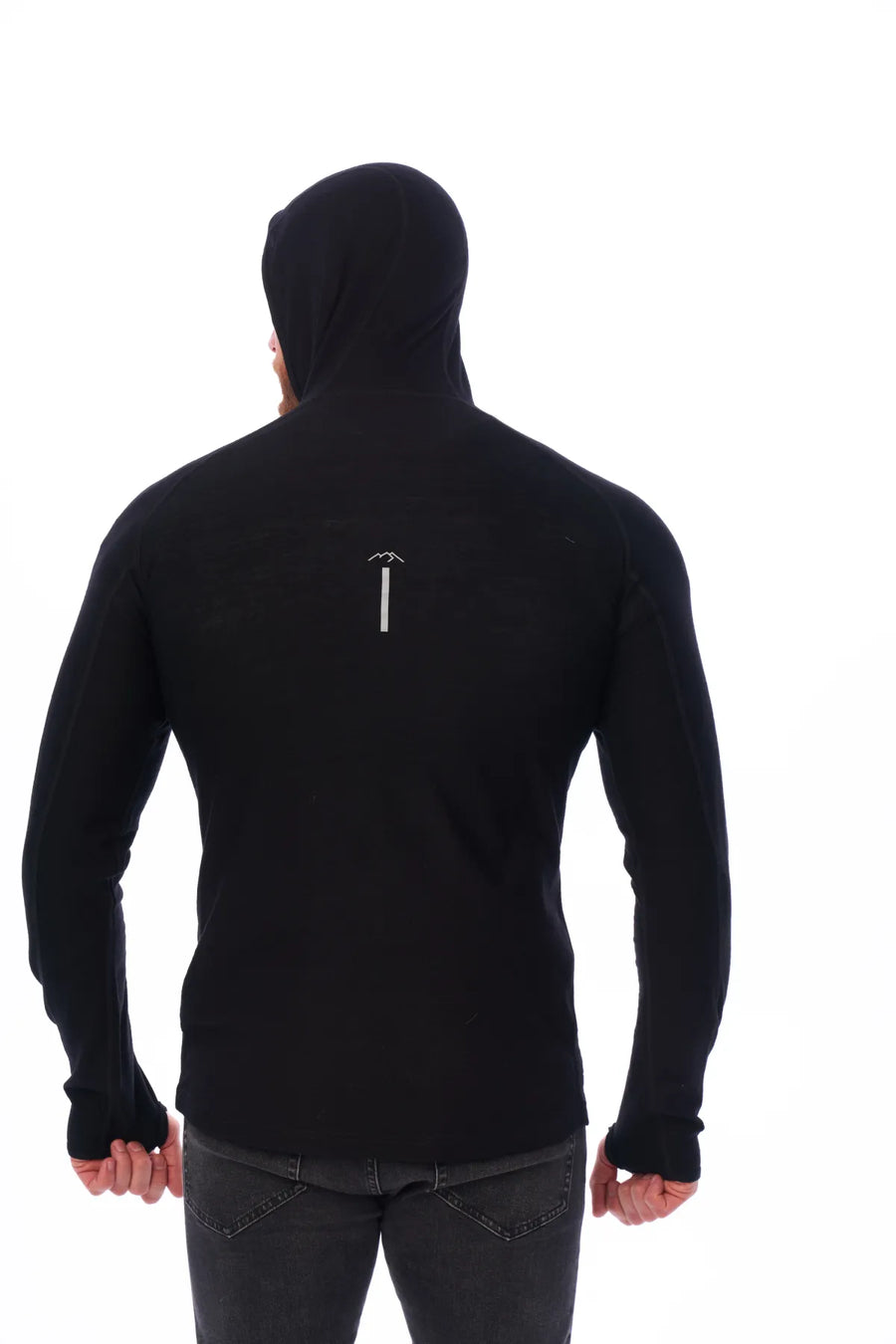 Men's Merino Wool Half Zip Hoodie 190 Black — view 3