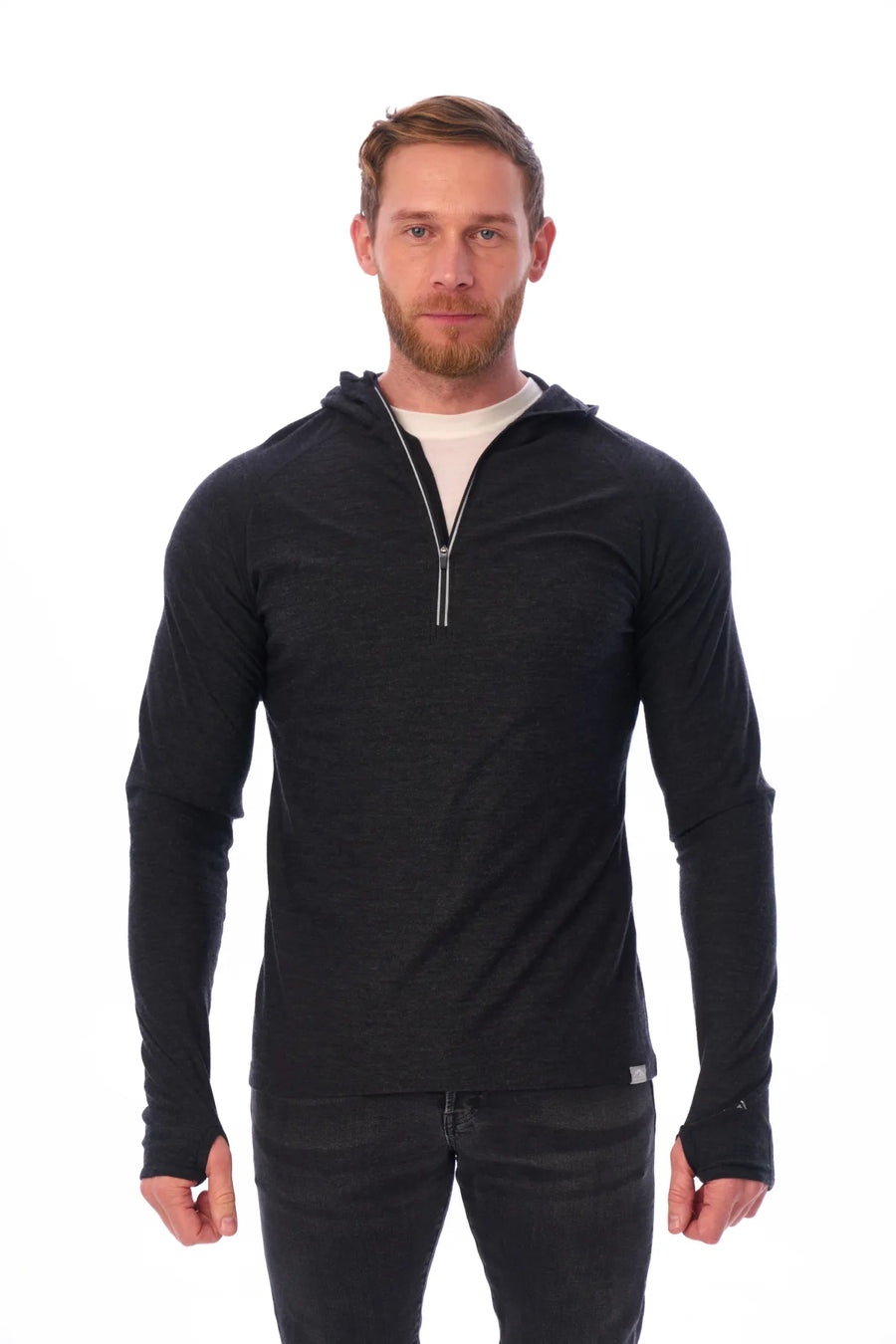 Men's Merino Wool Half Zip Hoodie 190 Charcoal Grey — view 5