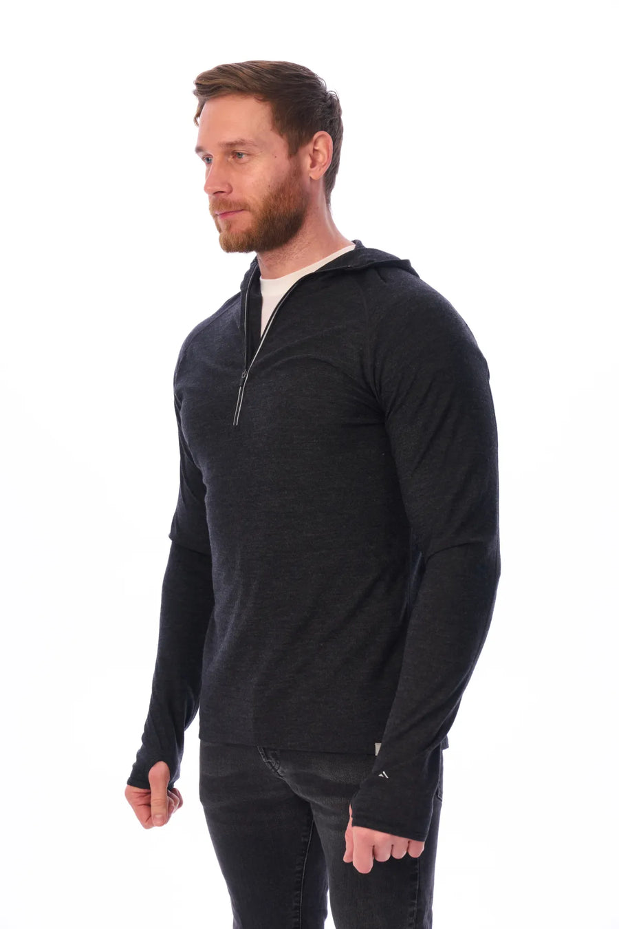 Men's Merino Wool Half Zip Hoodie 190 Charcoal Grey — view 6