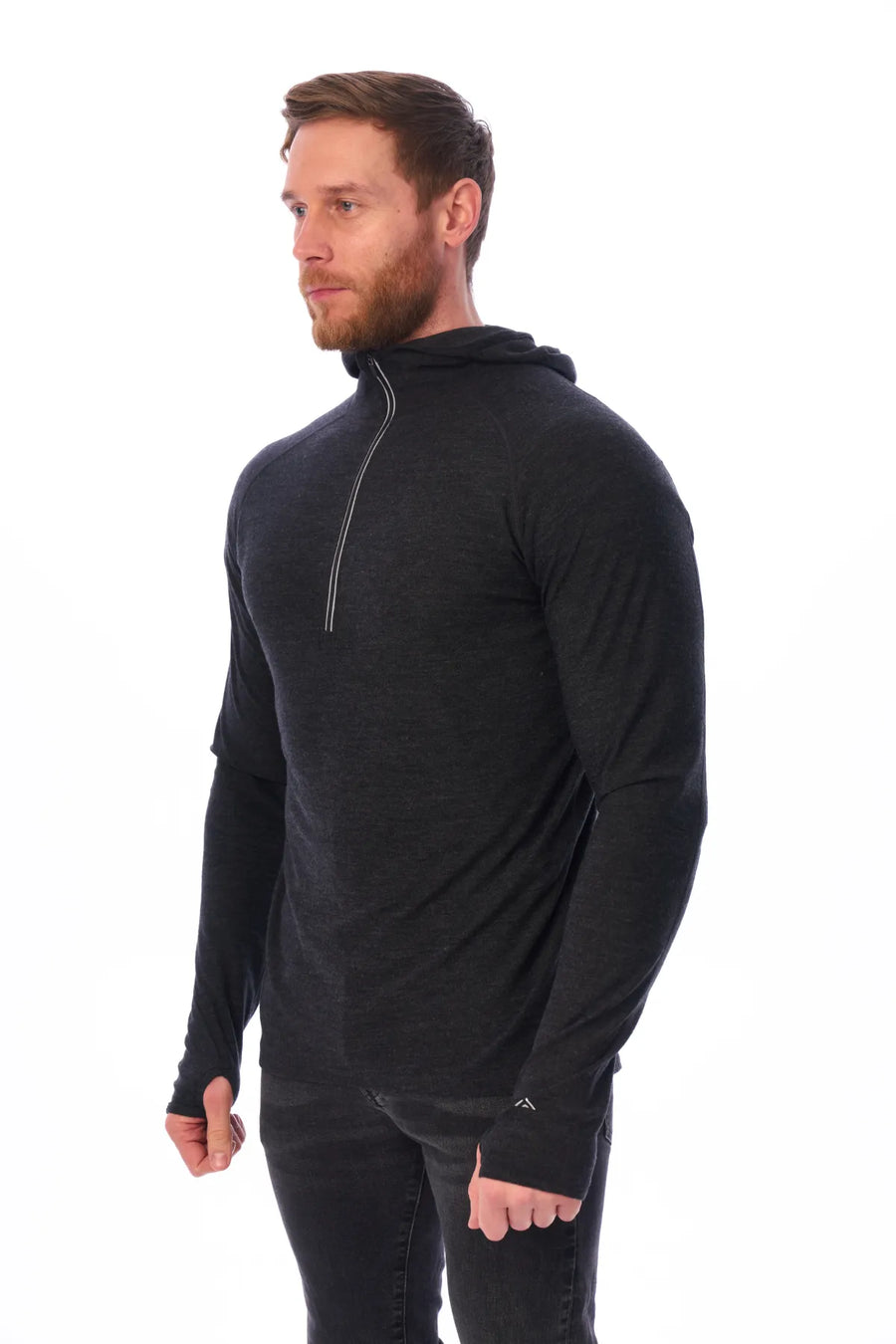 Men's Merino Wool Half Zip Hoodie 190 Charcoal Grey — view 7