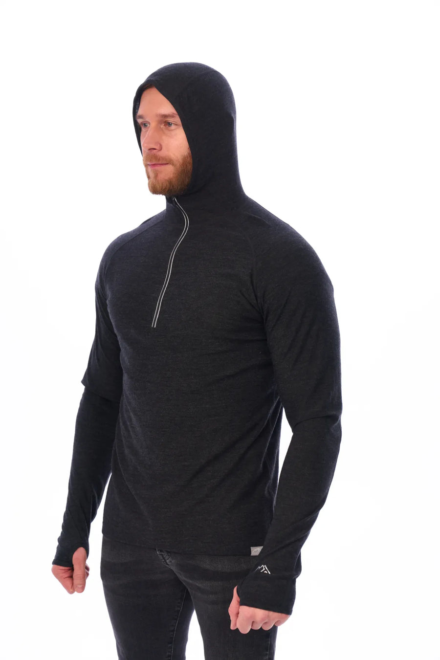 Men's Merino Wool Half Zip Hoodie 190 Charcoal Grey — view 3