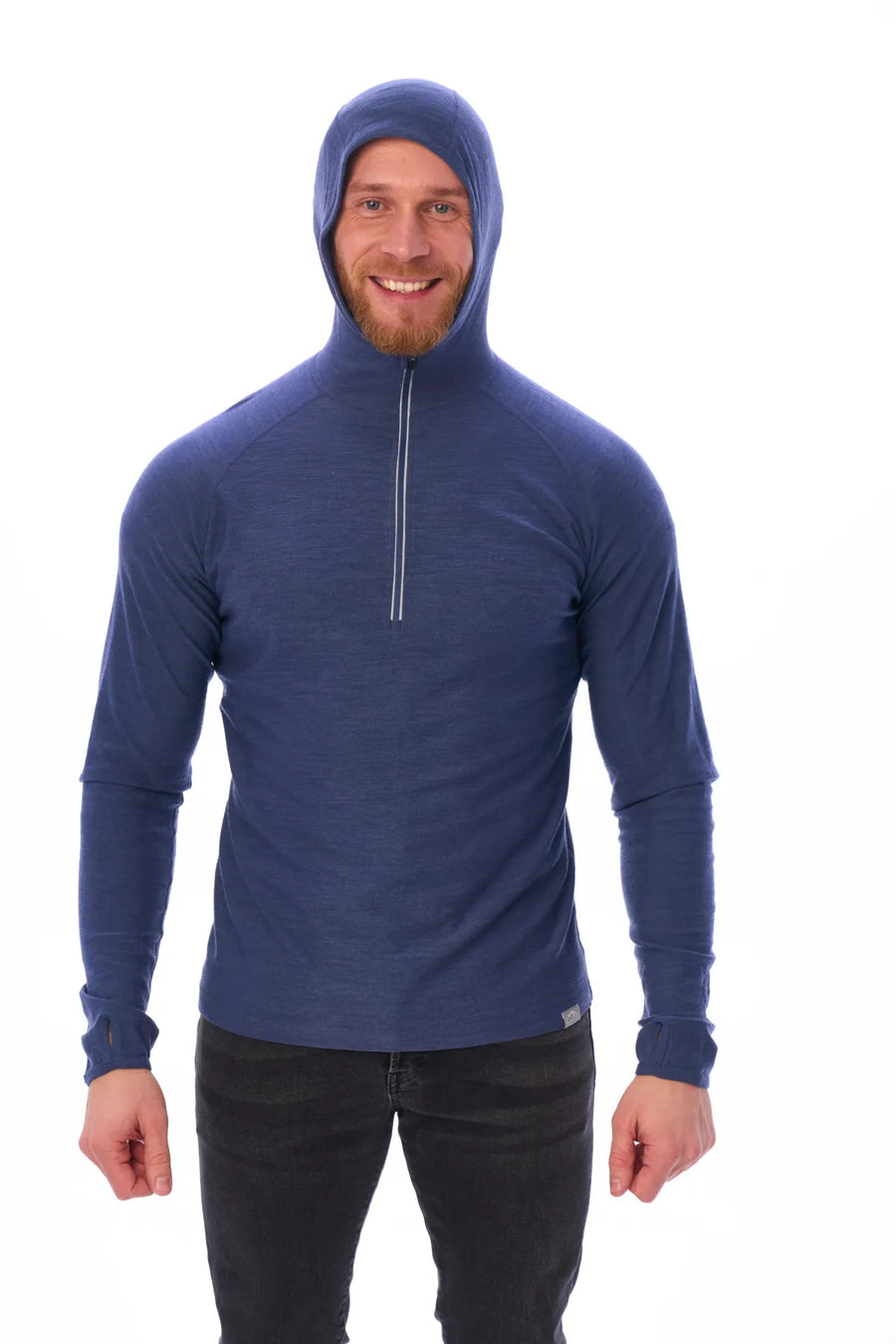 Men's Merino Wool Half Zip Hoodie 190 Windsor Blue — view 3