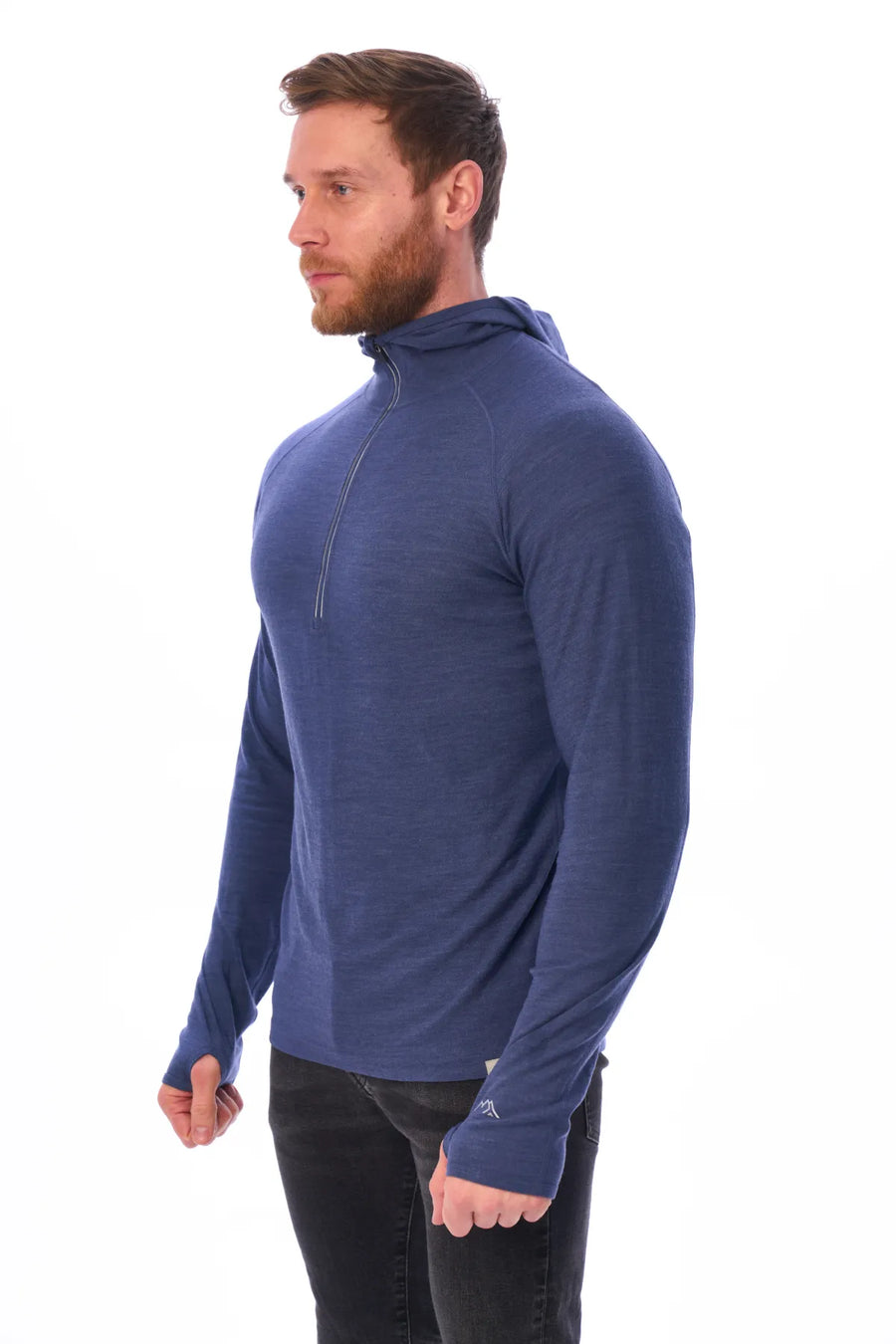 Men's Merino Wool Half Zip Hoodie 190 Windsor Blue — view 7
