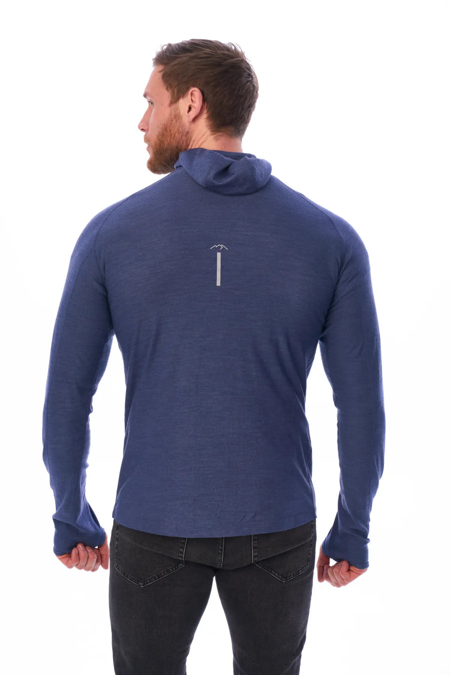 Men's Merino Wool Half Zip Hoodie 190 Windsor Blue — view 8