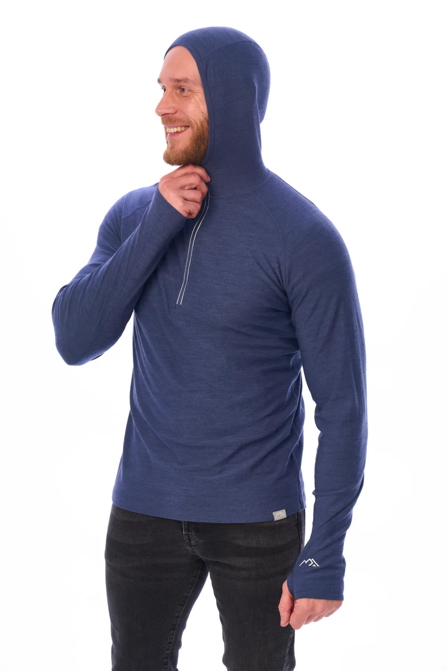 Men's Merino Wool Half Zip Hoodie 190 Windsor Blue — view 4