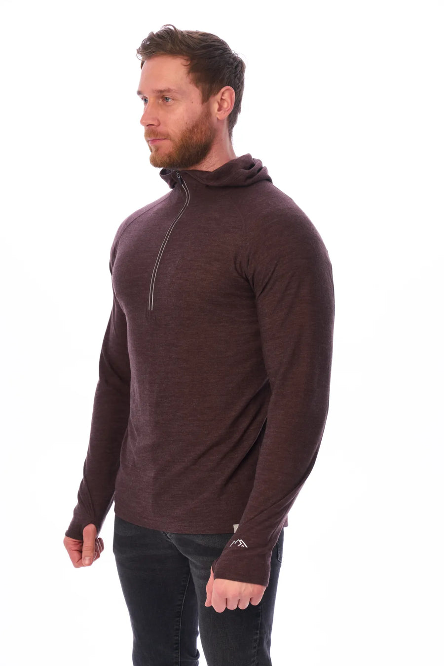 Men's Merino Wool Half Zip Hoodie 190 Chocolate — view 5