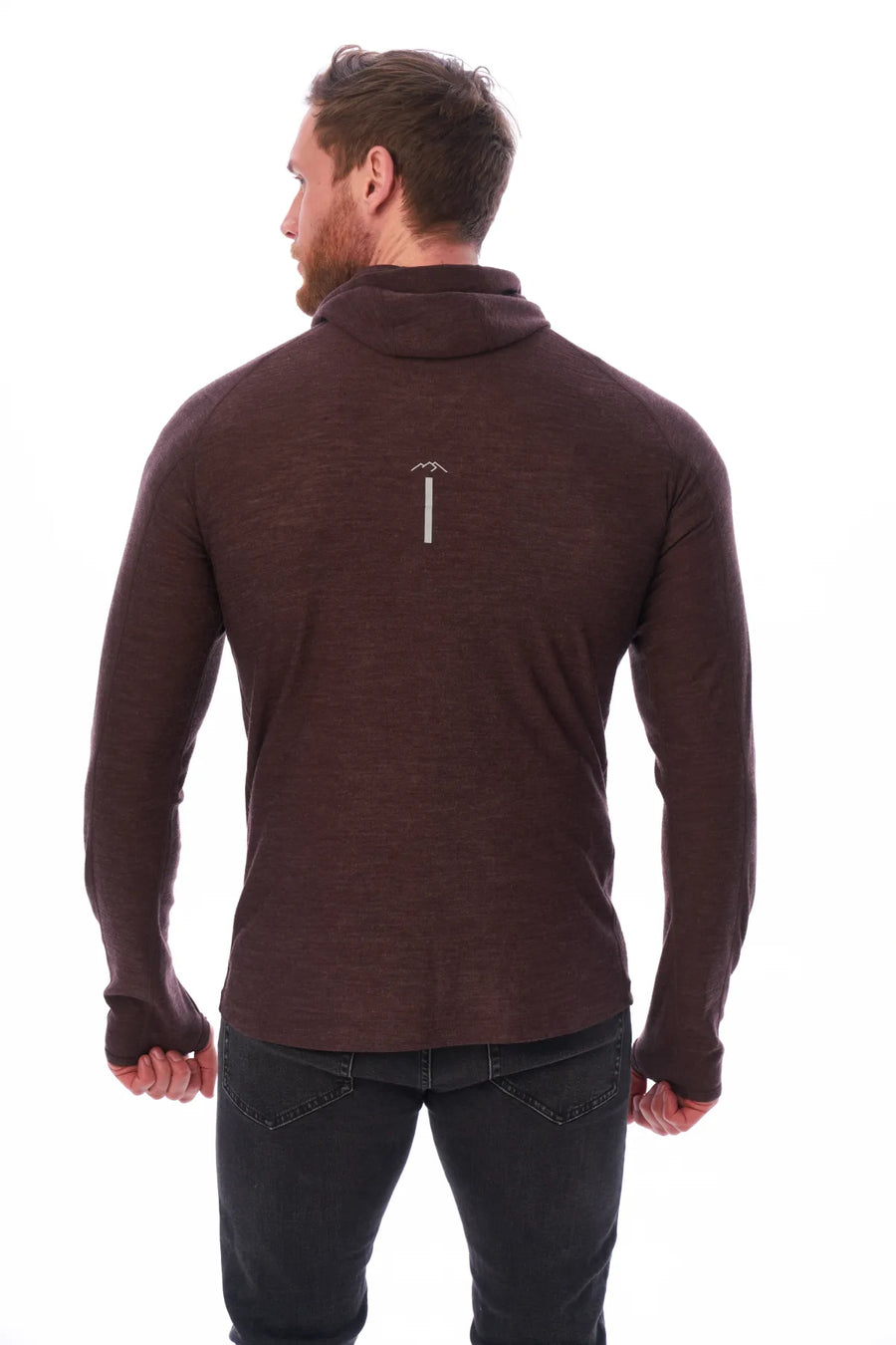 Men's Merino Wool Half Zip Hoodie 190 Chocolate — view 8