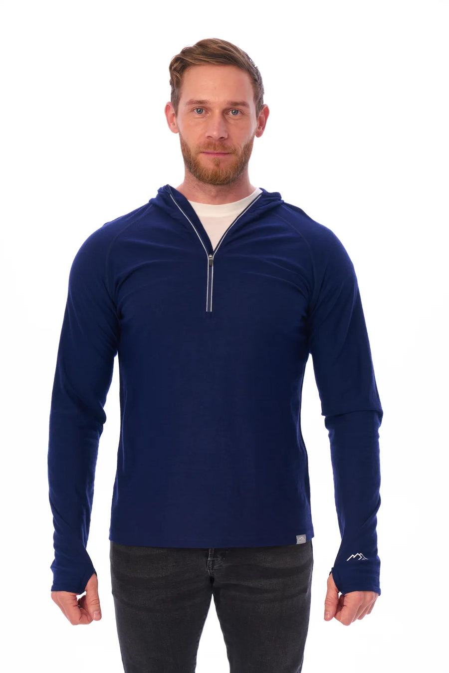 Men's Merino Wool Half Zip Hoodie 190 Navy — view 5