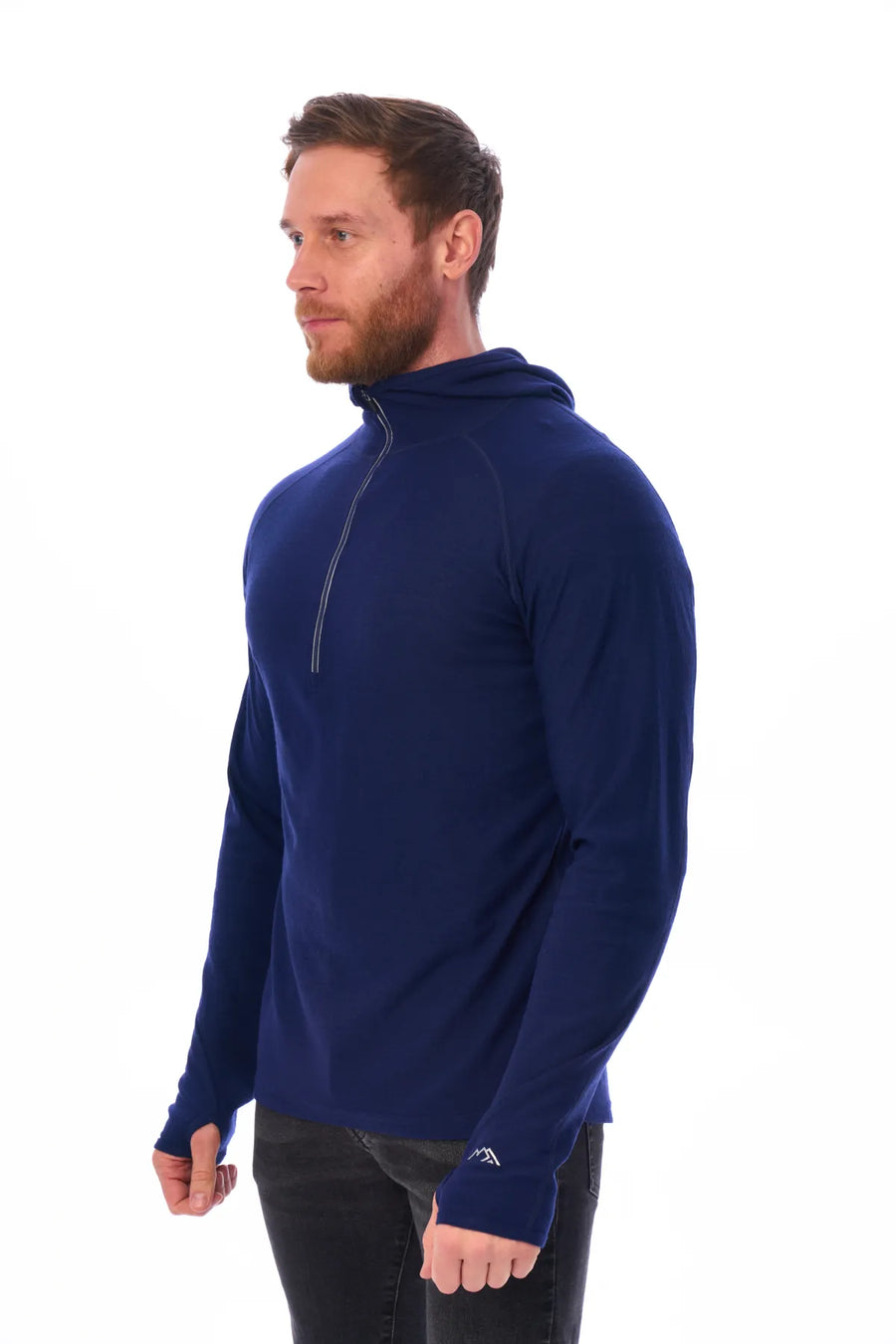 Men's Merino Wool Half Zip Hoodie 190 Navy — view 6