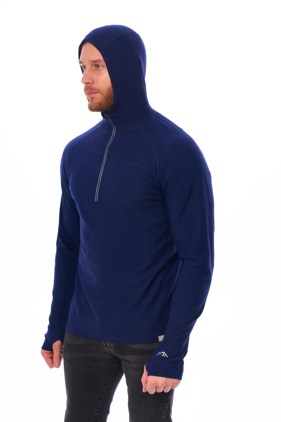 Men's Merino Wool Half Zip Hoodie 190 Navy — view 3