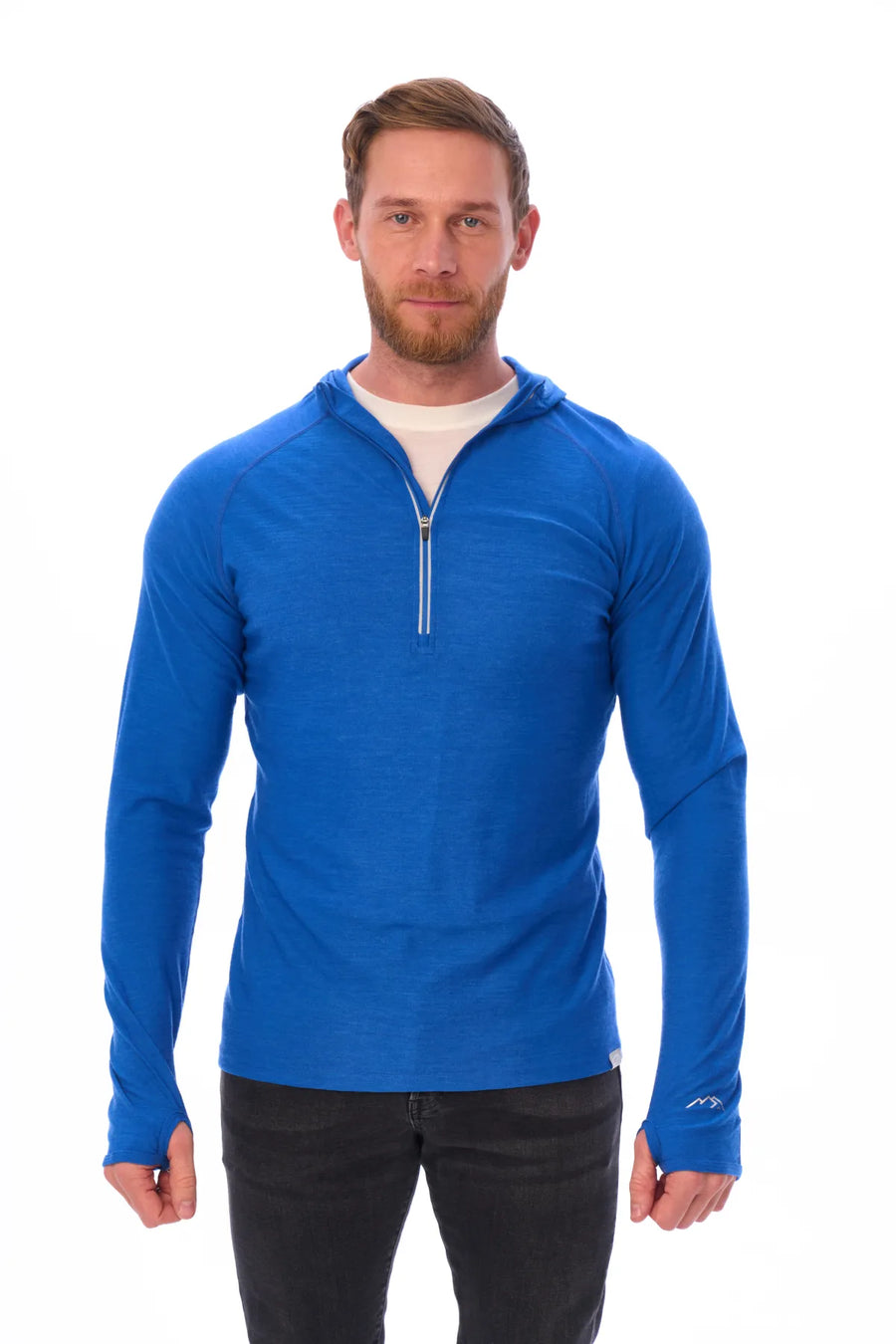 Men's Merino Wool Half Zip Hoodie 190 Cobalt Blue — view 5