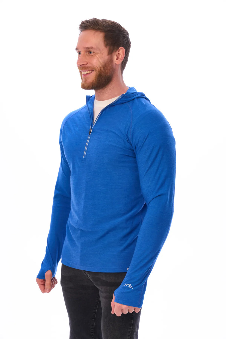 Men's Merino Wool Half Zip Hoodie 190 Cobalt Blue — view 7