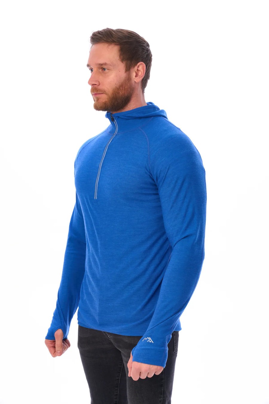 Men's Merino Wool Half Zip Hoodie 190 Cobalt Blue — view 6