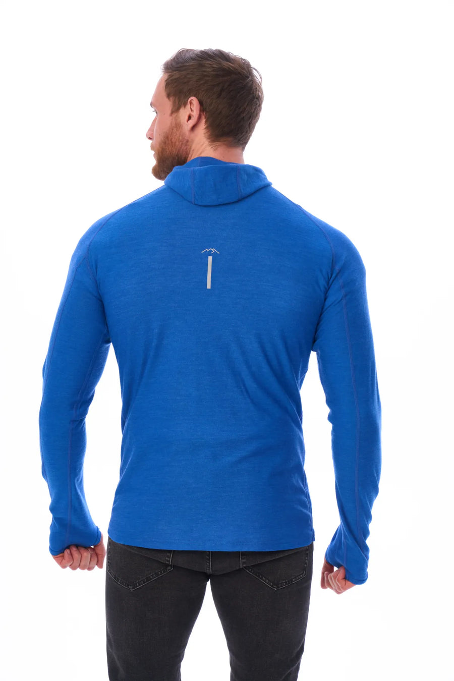 Men's Merino Wool Half Zip Hoodie 190 Cobalt Blue — view 8