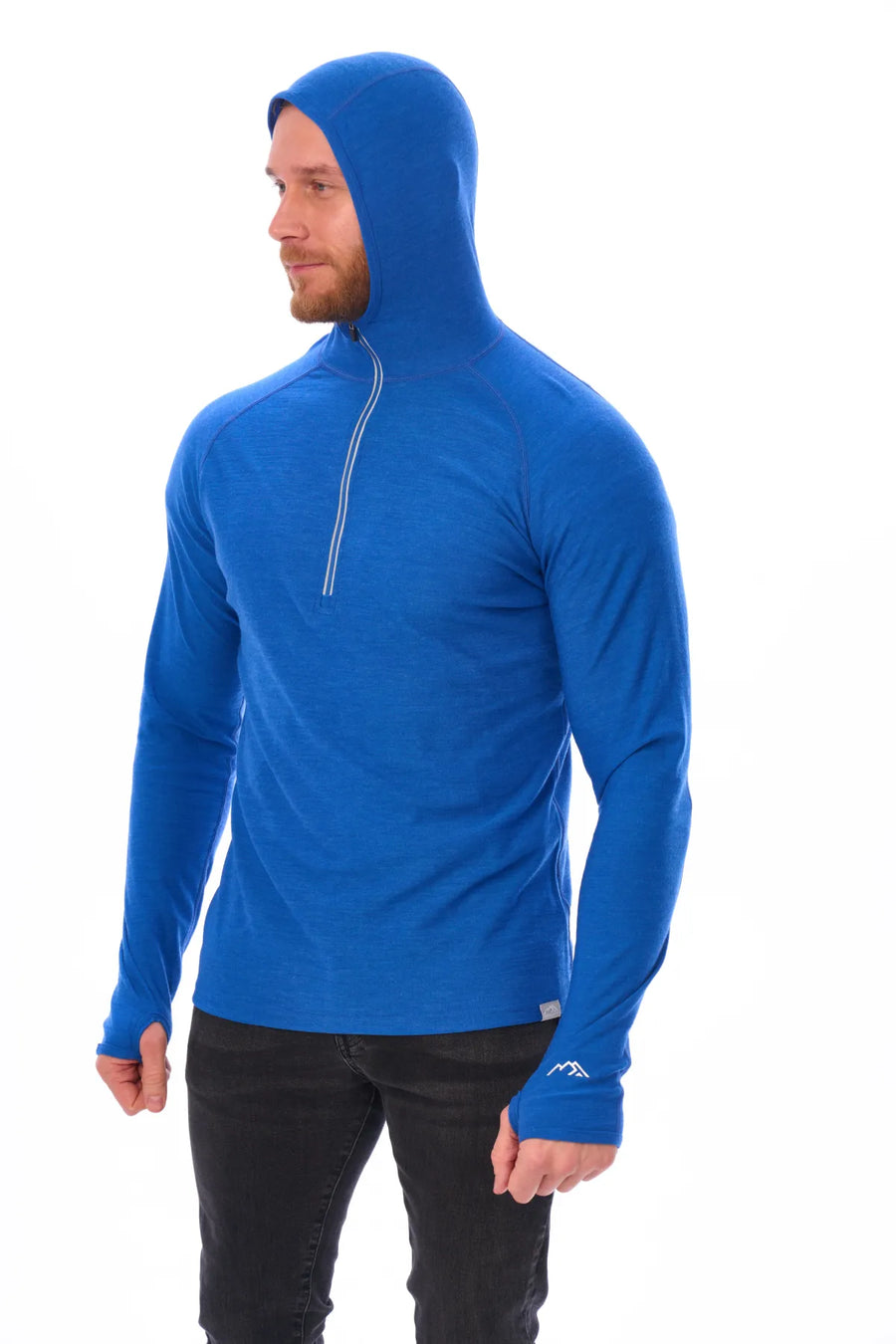 Men's Merino Wool Half Zip Hoodie 190 Cobalt Blue — view 3