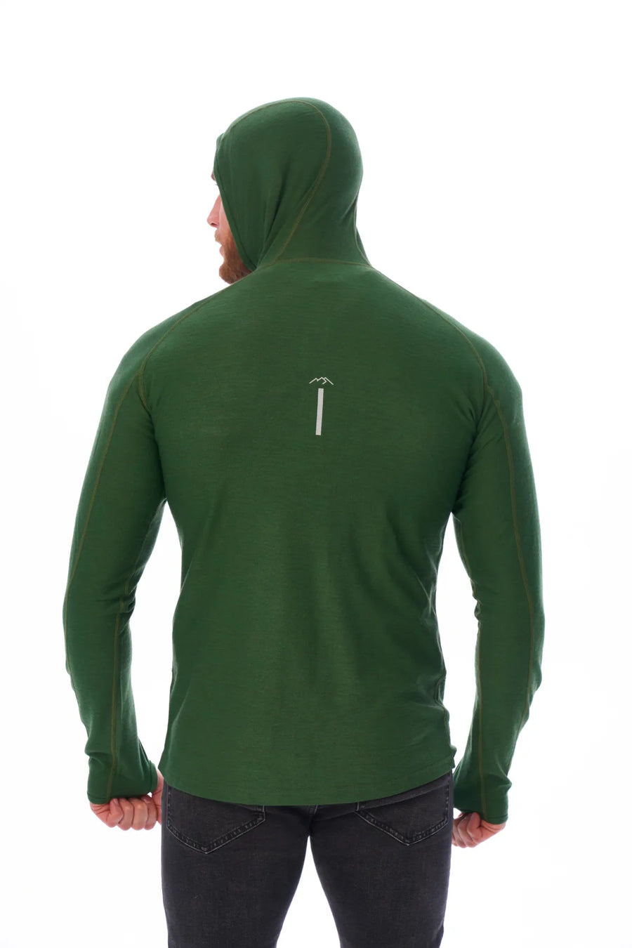 Men's Merino Wool Half Zip Hoodie 190 Olive — view 4