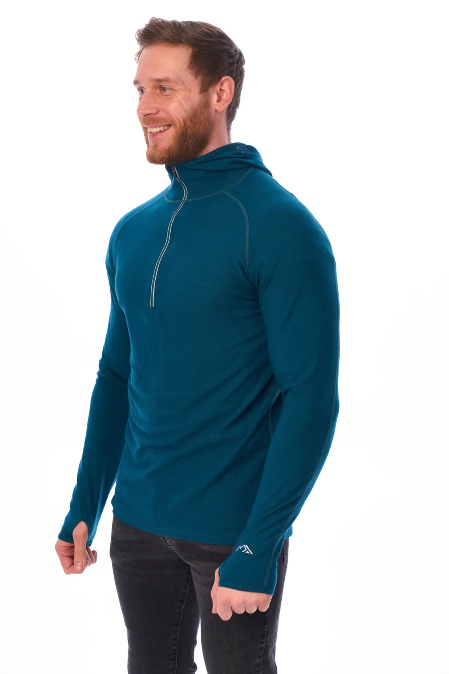 Men's Merino Wool Half Zip Hoodie 190 Deep Teal — view 6