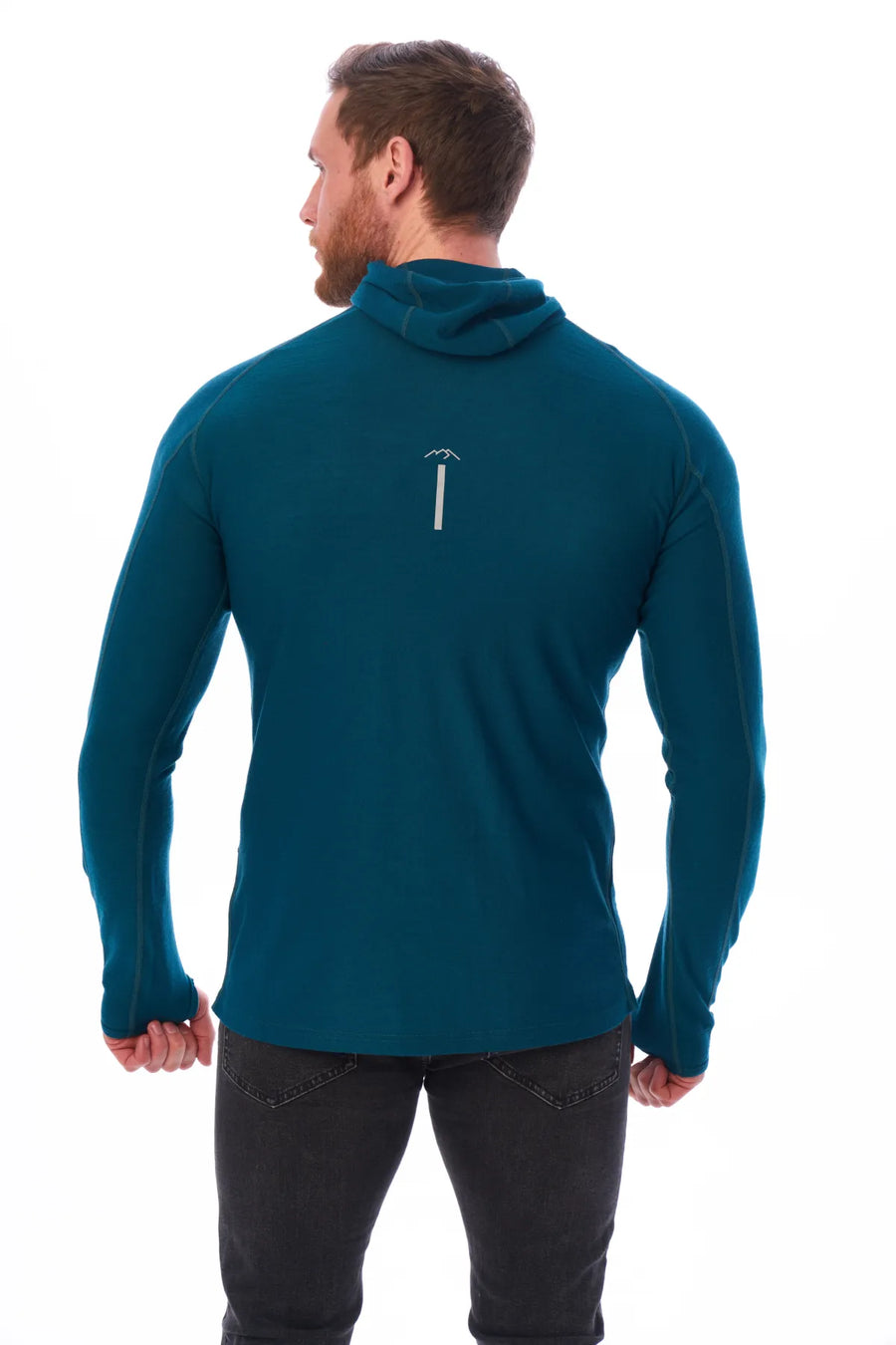 Men's Merino Wool Half Zip Hoodie 190 Deep Teal — view 7