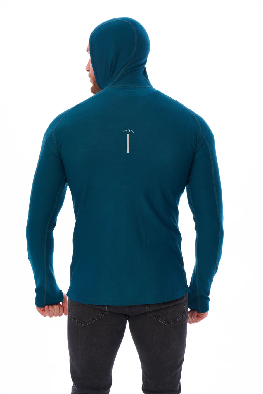 Men's Merino Wool Half Zip Hoodie 190 Deep Teal — view 4