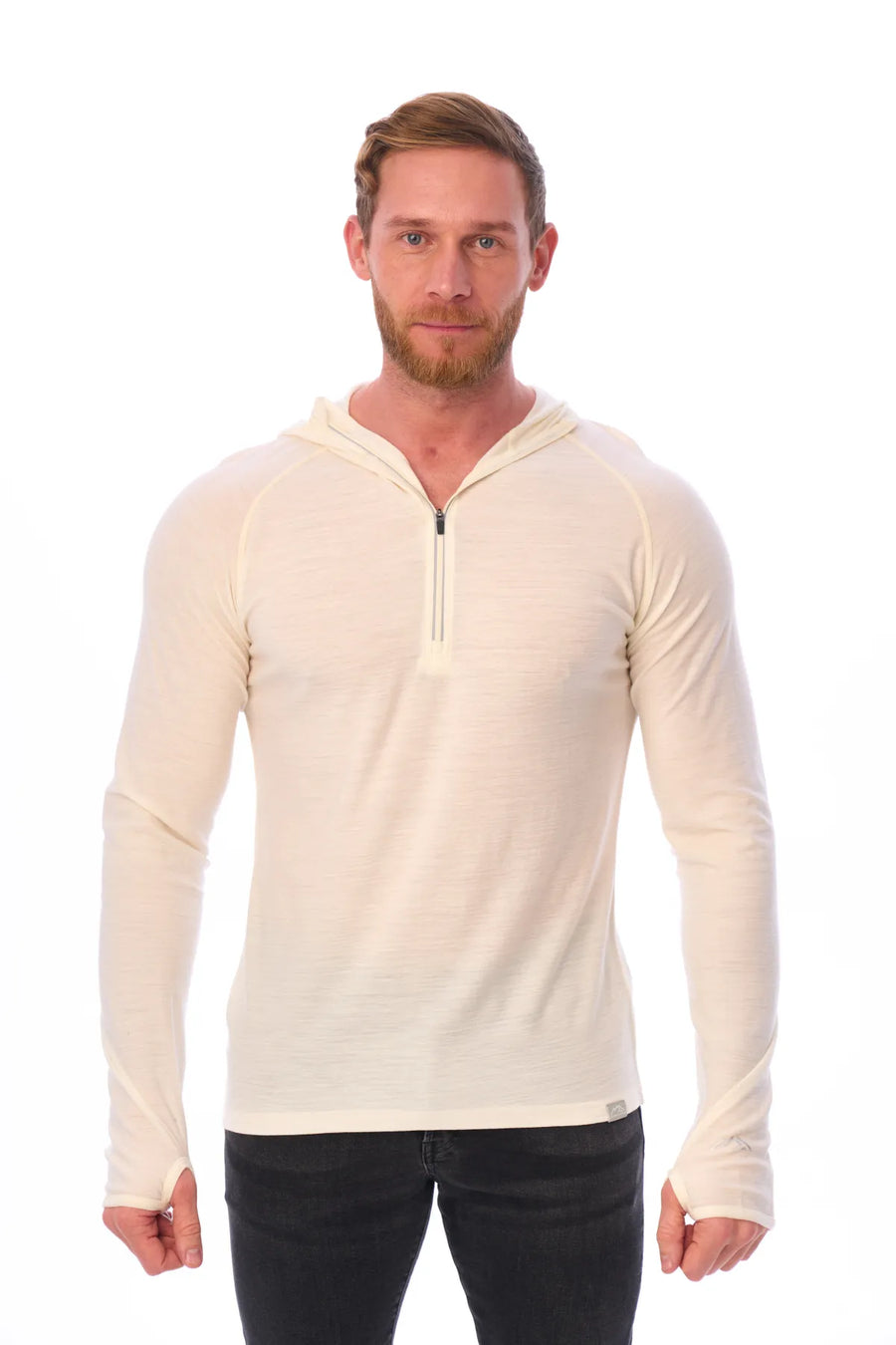 Men's Merino Wool Half Zip Hoodie 190 Off White — view 4