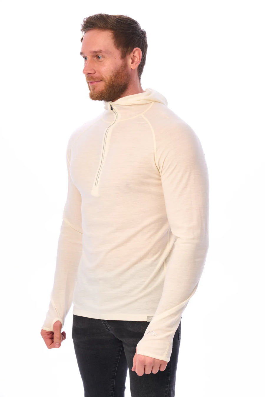Men's Merino Wool Half Zip Hoodie 190 Off White — view 5
