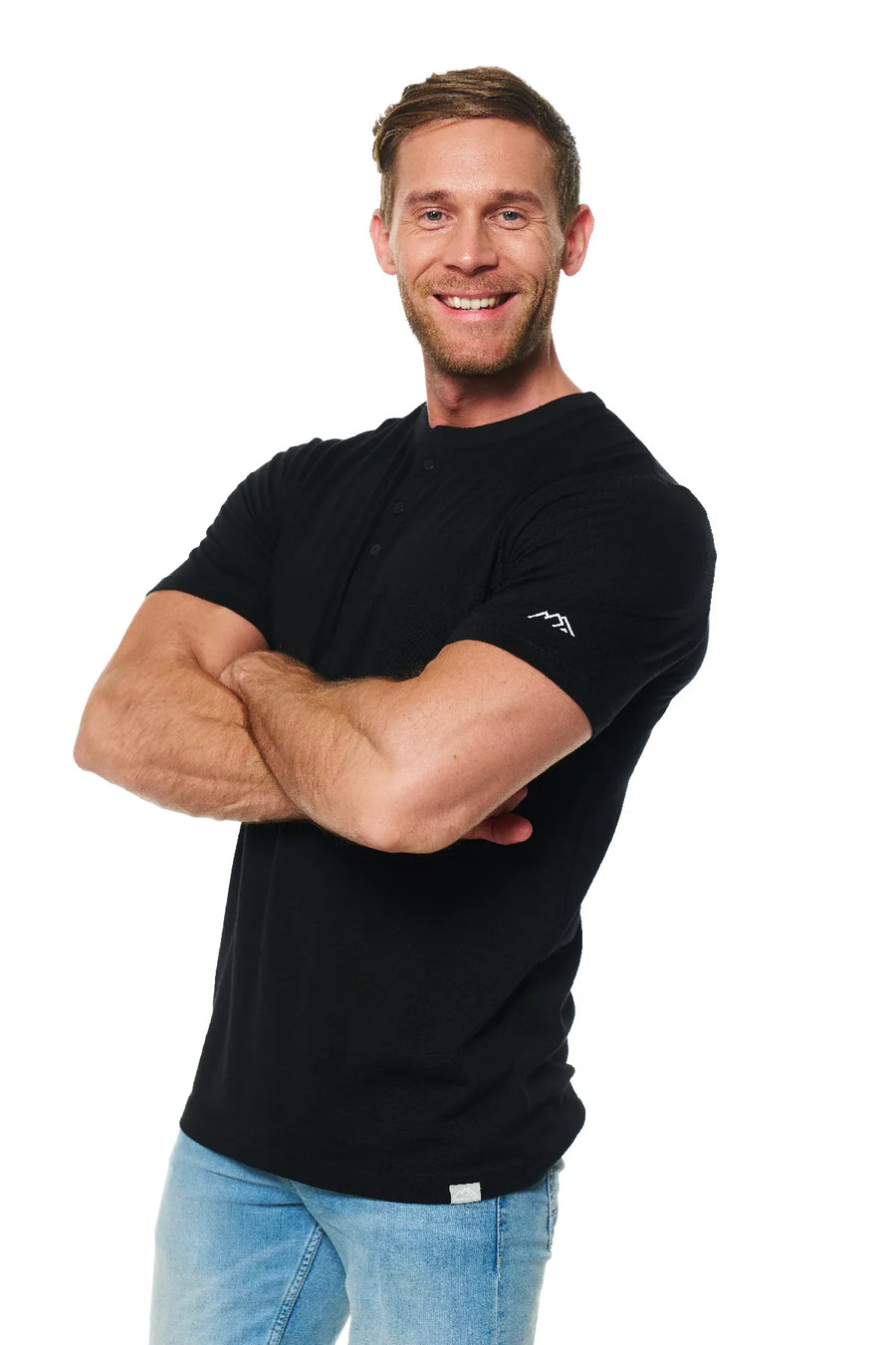 Men's Merino Wool Henley T-shirt 170 Black — view 4