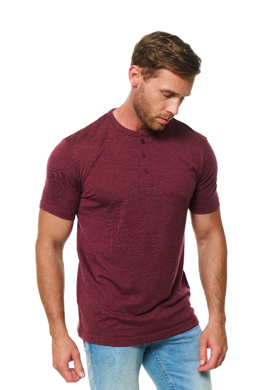 Men's Merino Wool Henley T-shirt 170 Burgundy — view 4