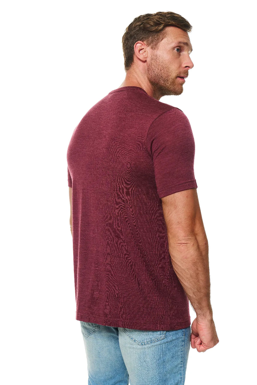 Men's Merino Wool Henley T-shirt 170 Burgundy — view 5
