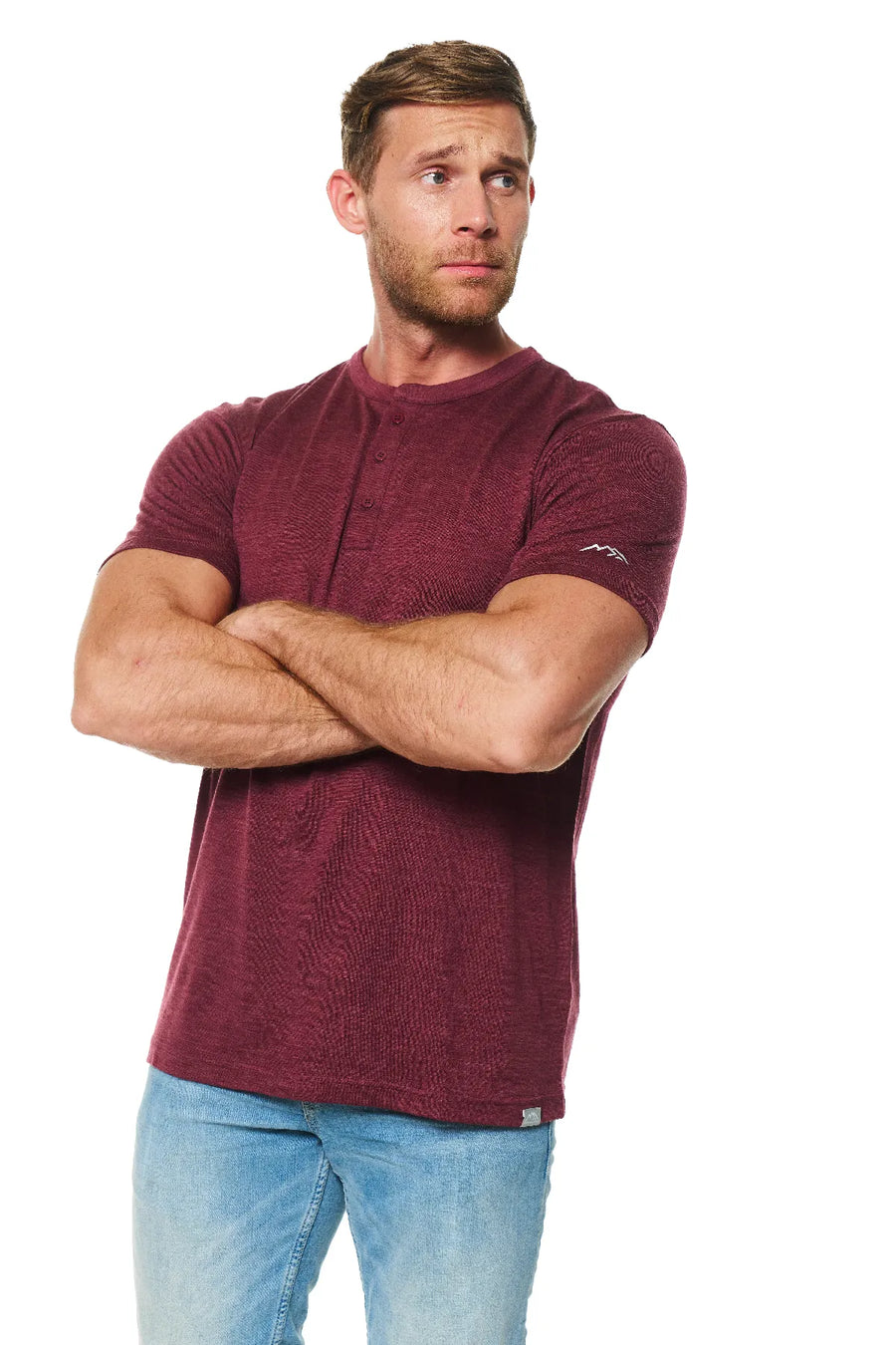Men's Merino Wool Henley T-shirt 170 Burgundy — view 3