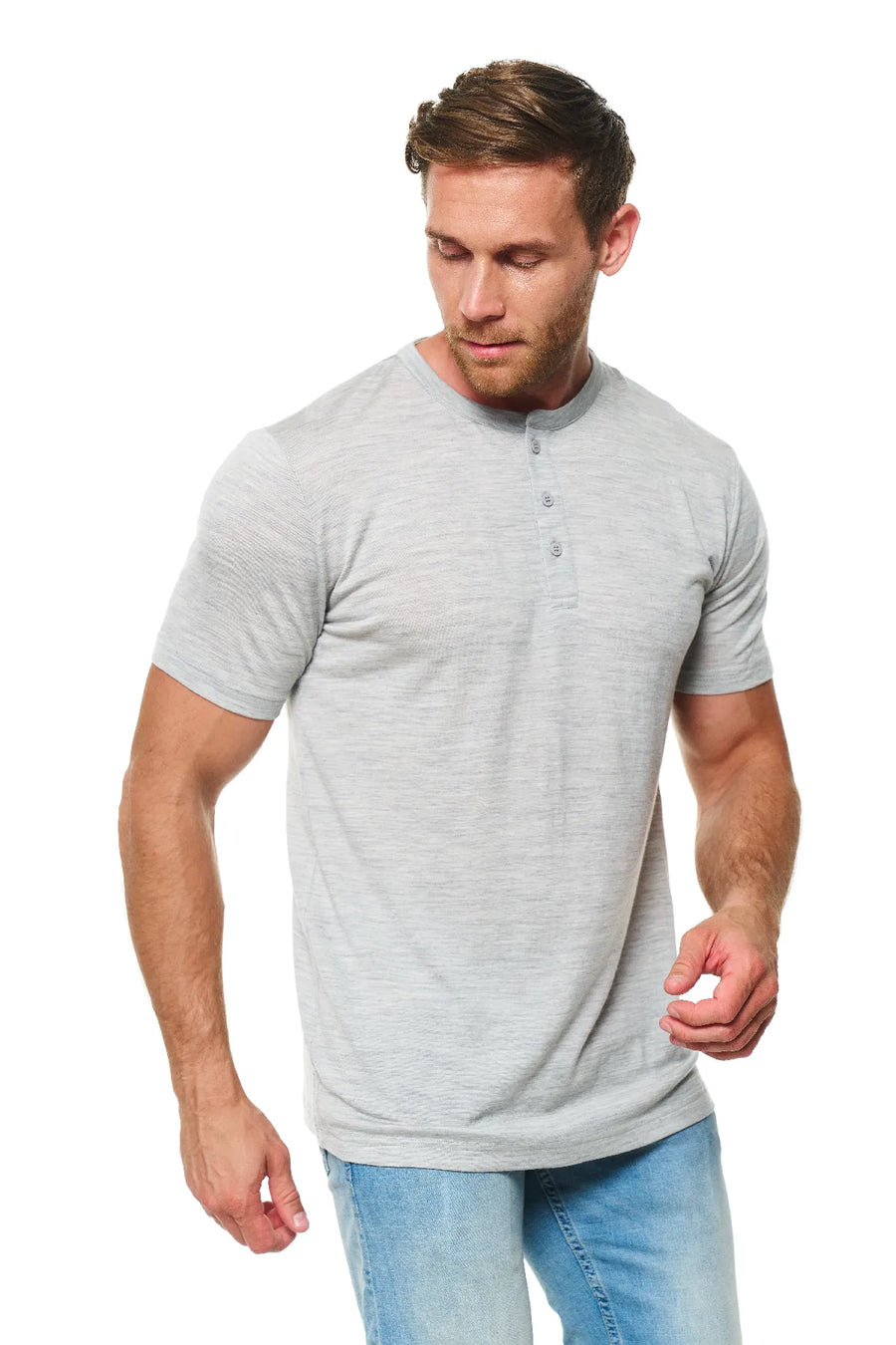 Men's Merino Wool Henley T-shirt 170 Heather Grey — view 3
