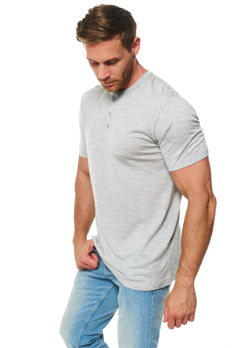 Men's Merino Wool Henley T-shirt 170 Heather Grey — view 4