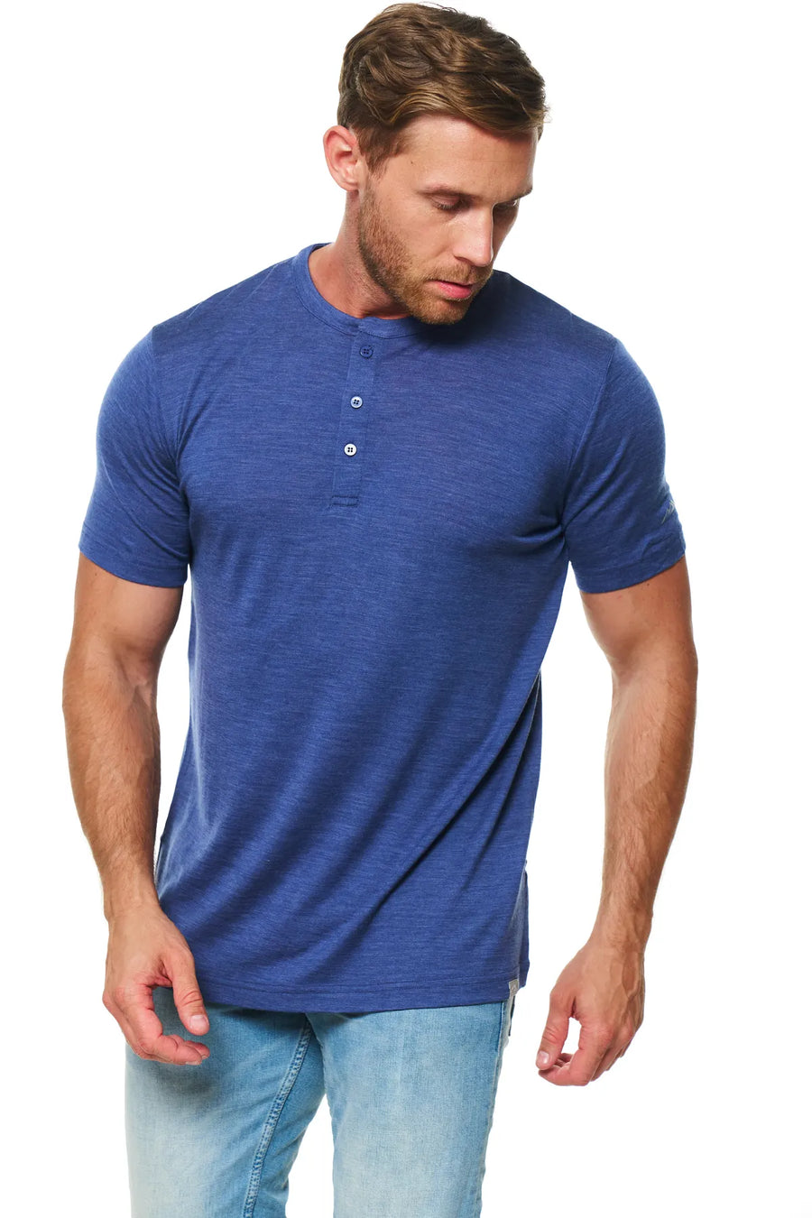 Men's Merino Wool Henley T-shirt 170 Windsor Blue — view 4
