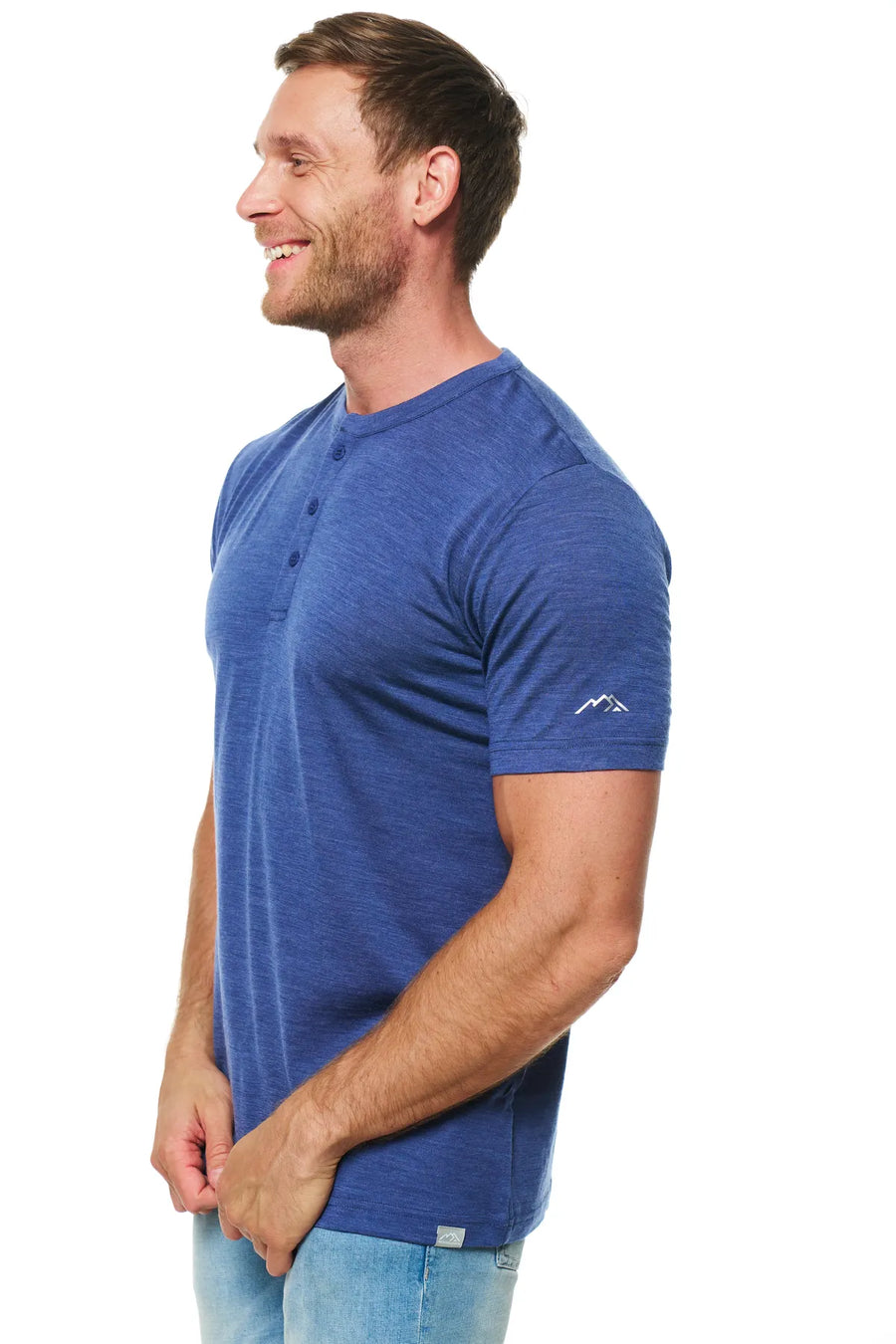 Men's Merino Wool Henley T-shirt 170 Windsor Blue — view 6