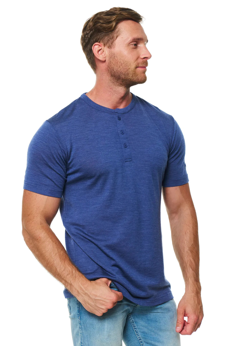 Men's Merino Wool Henley T-shirt 170 Windsor Blue — view 7