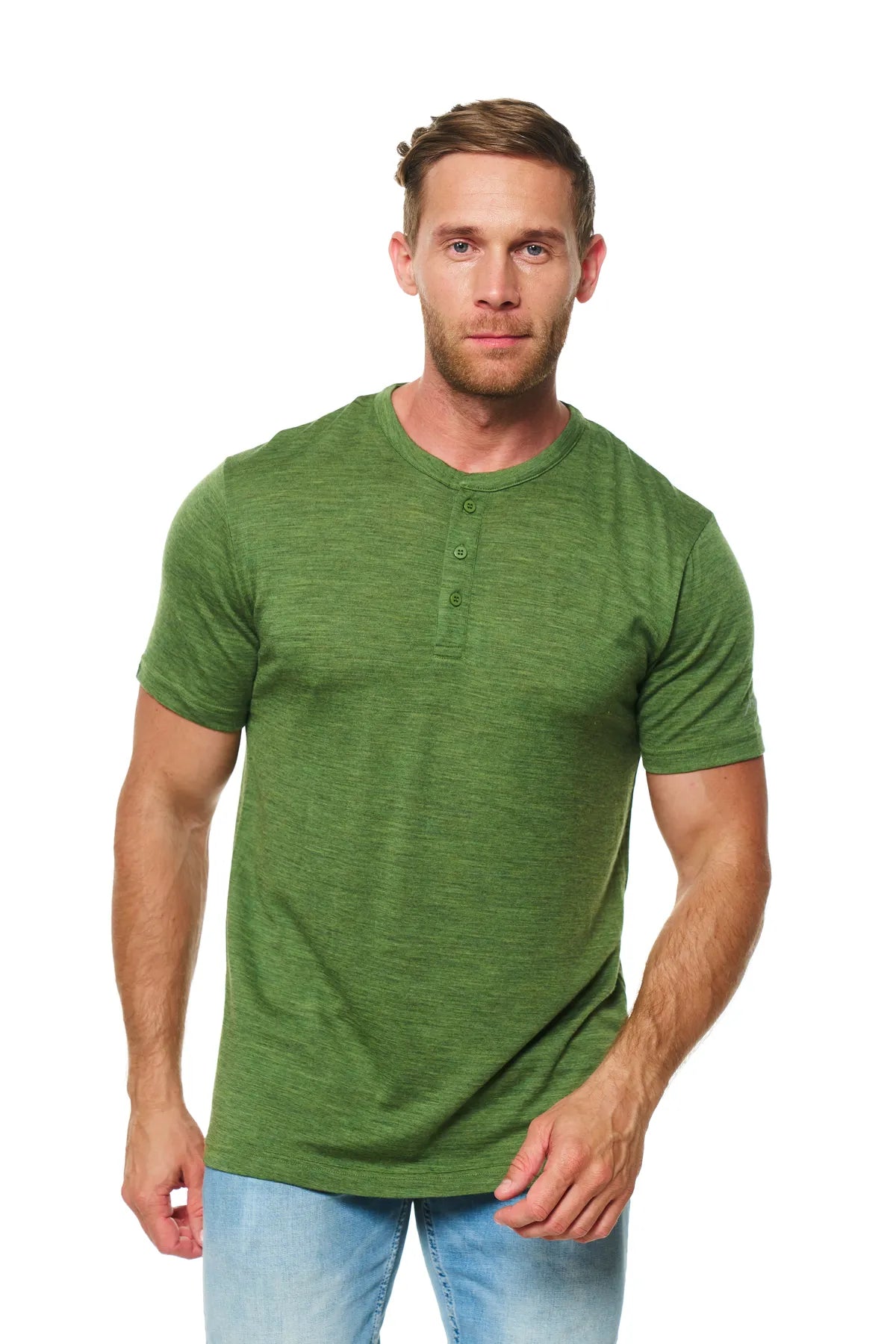 Men s Merino Wool Henley T shirt 170 Olive Green