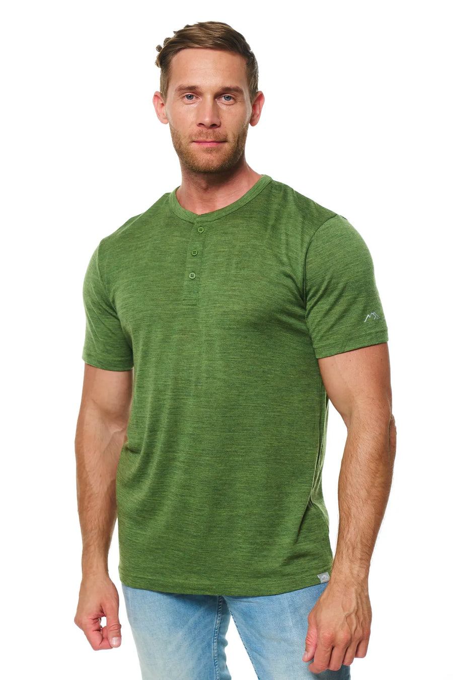 Men's Merino Wool Henley T-shirt 170 Olive Green — view 5