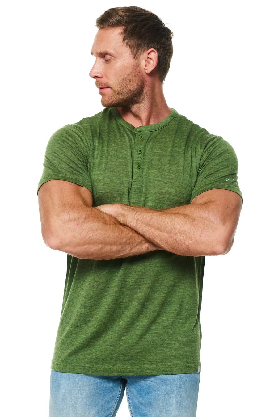 Men's Merino Wool Henley T-shirt 170 Olive Green — view 4