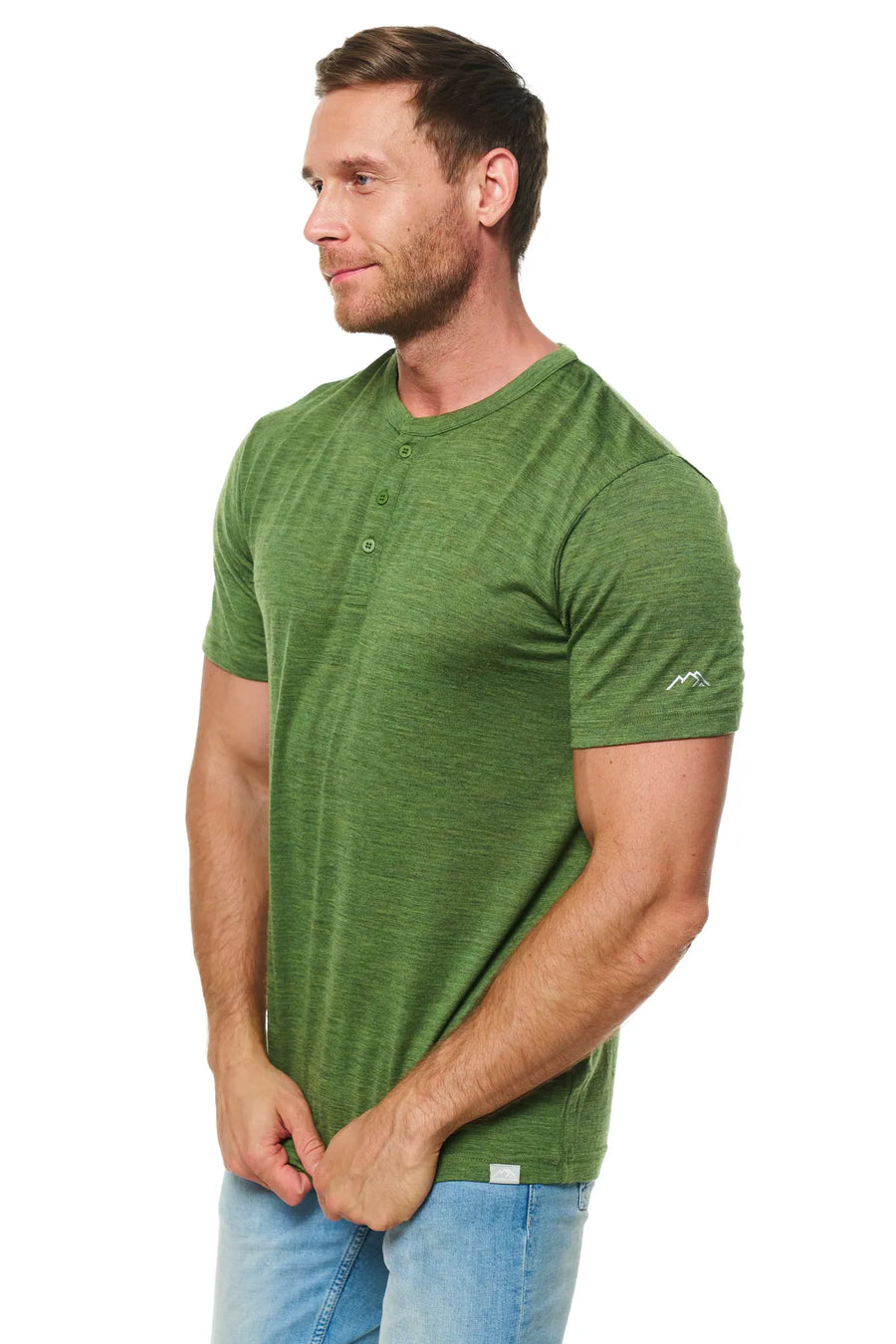 Men's Merino Wool Henley T-shirt 170 Olive Green — view 6