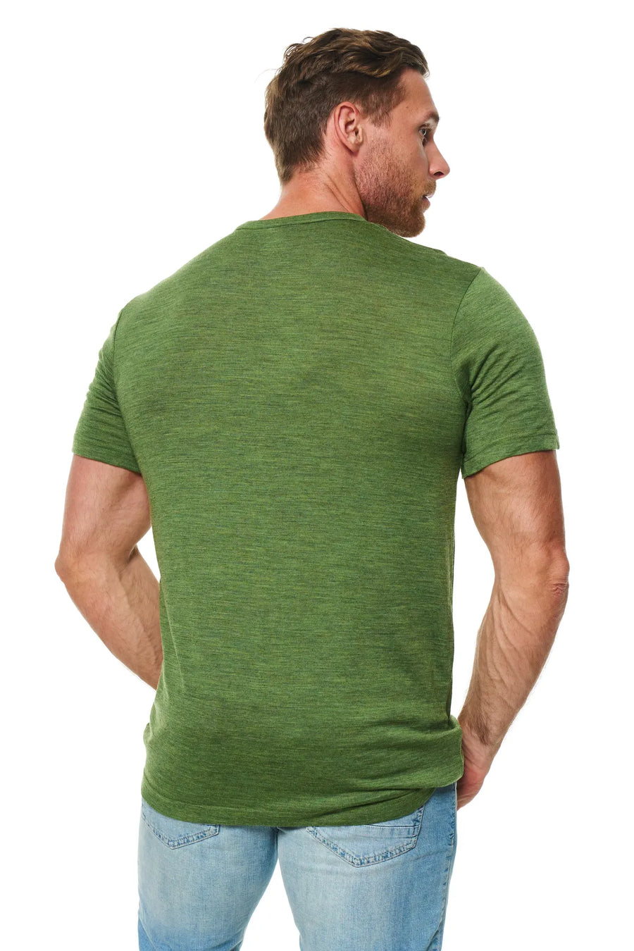 Men's Merino Wool Henley T-shirt 170 Olive Green — view 2