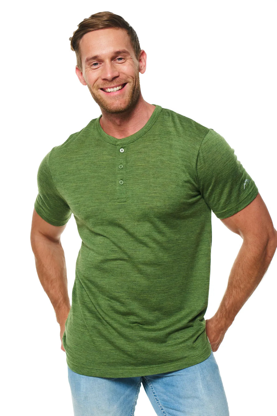 Men's Merino Wool Henley T-shirt 170 Olive Green — view 3